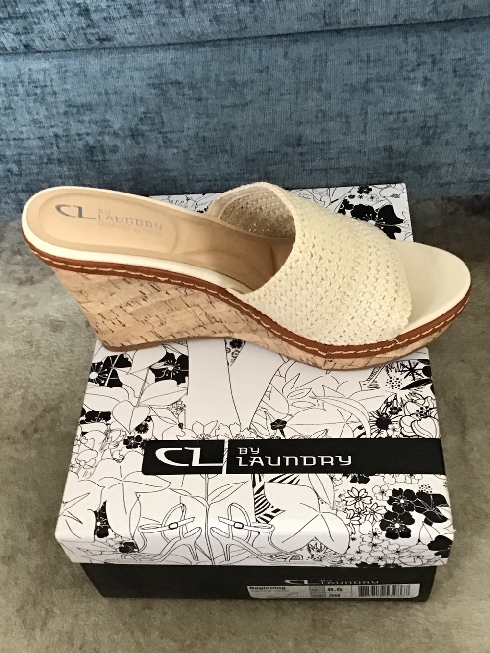 CL by Laundry Beginning Cream Woven Cork Wedge Slides